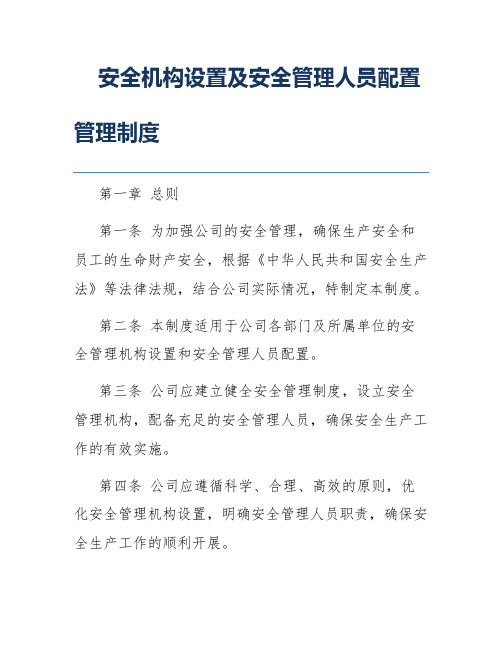 安全机构设置及安全管理人员配置管理制度