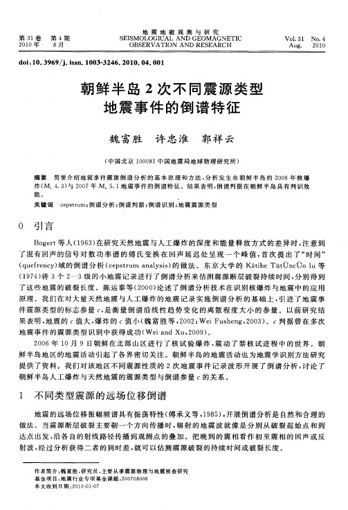 朝鲜半岛2次不同震源类型地震事件的倒谱特征