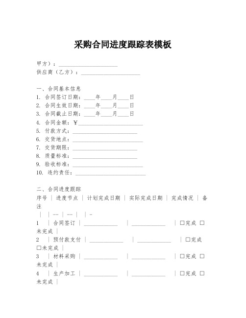 采购合同进度跟踪表模板