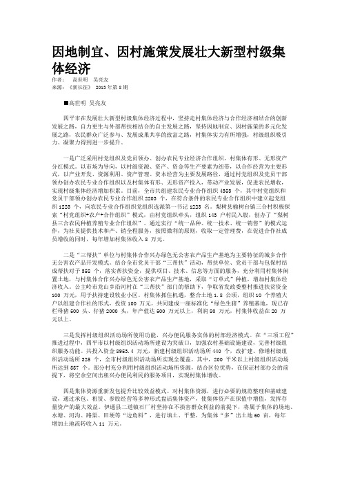 因地制宜、因村施策发展壮大新型村级集体经济