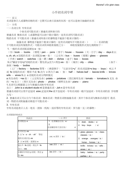 (完整版)小升初英语衔接班名词专项讲解及练习