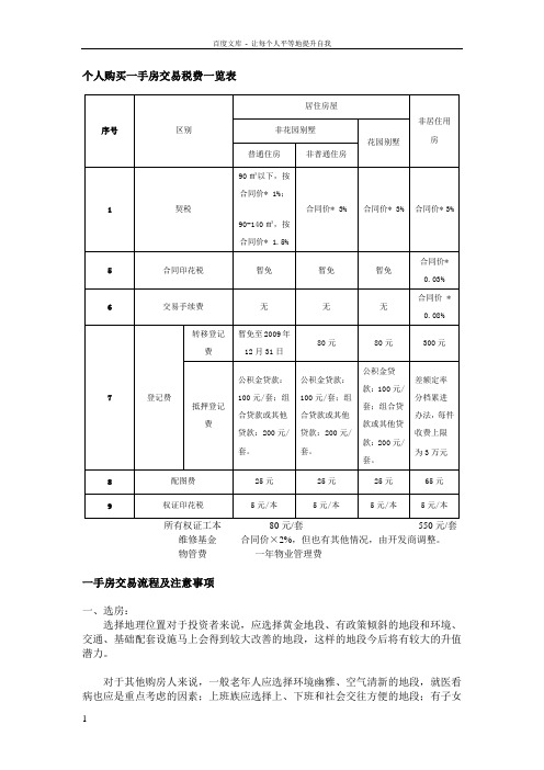 一手房税费及交易流程