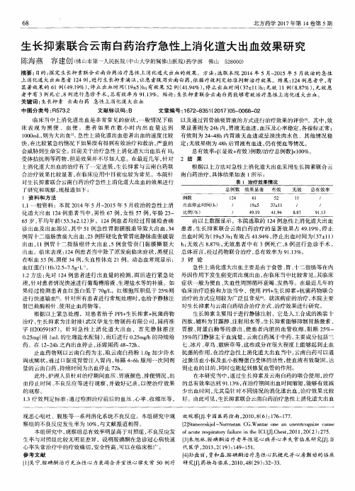 生长抑素联合云南白药治疗急性上消化道大出血效果研究