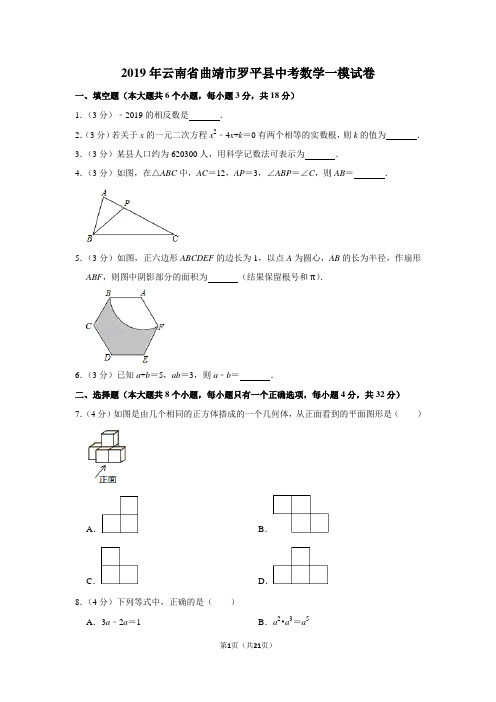 最新初中数学中考模拟试题(云南省曲靖市