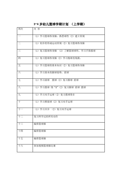 3~4岁幼儿篮球学期计划表