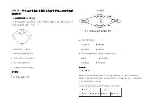 2021-2022学年山东省临沂市蒙阴县高都中学高三地理模拟试题含解析