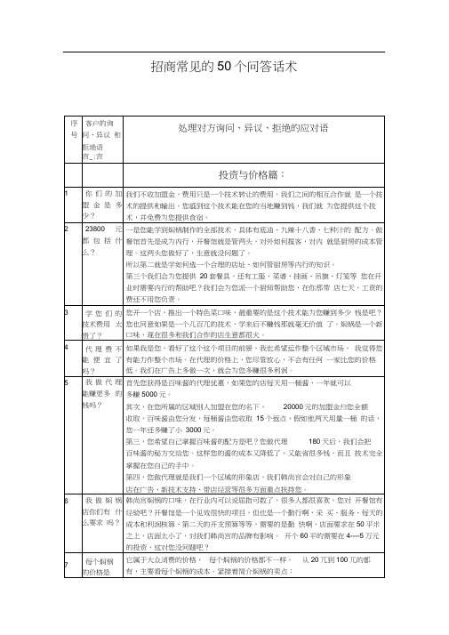 招商常见的50个问答话术.doc