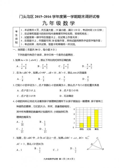 2015-2016学年度第一学期初三期末考试试卷定稿