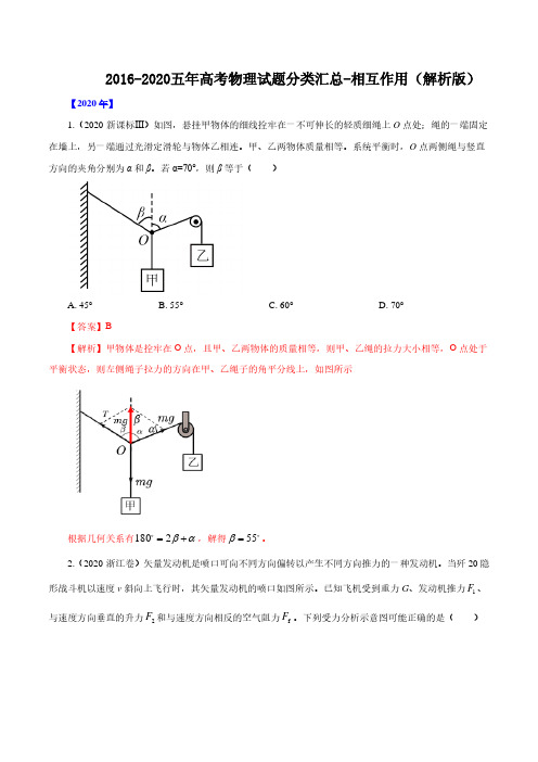 2016-2020五年高考物理试题分类汇总-相互作用(解析版)