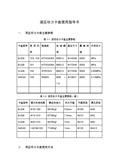 液压动力卡盘使用指导书