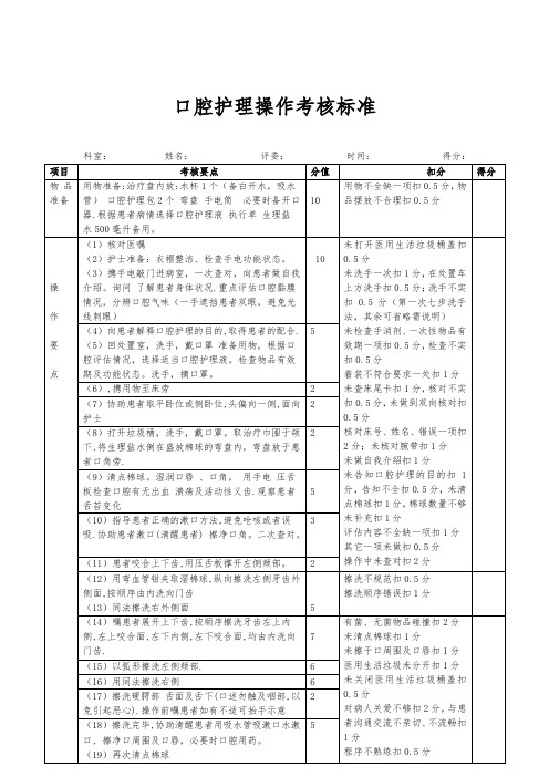 北京市三甲医院-护理标准-口腔护理操作考核标准、语言沟通