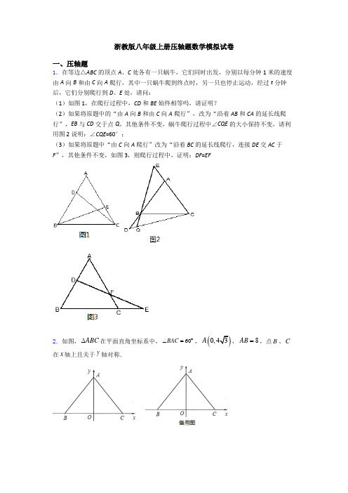 浙教版八年级上册压轴题数学模拟试卷