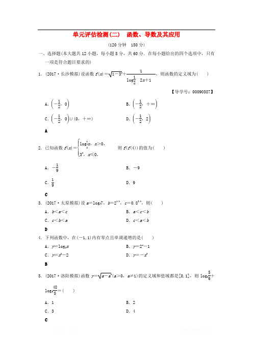 2019年高考数学一轮复习学案+训练+课件(北师大版文科)： 单元评估检测2 函数、导数及其应用 文 北师大版