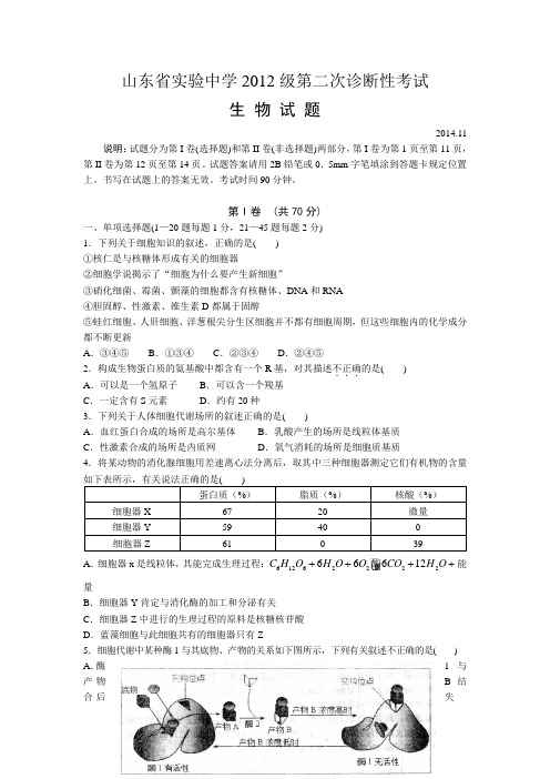 山东省实验中学2015届高三上学期第二次诊断性考试生物试题及答案