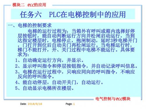 任务六PLC在电梯控制中的应用.