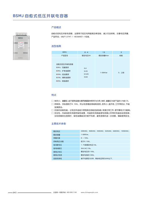 人民电器 BSMJ自愈式低压并联电容器 产品说明书