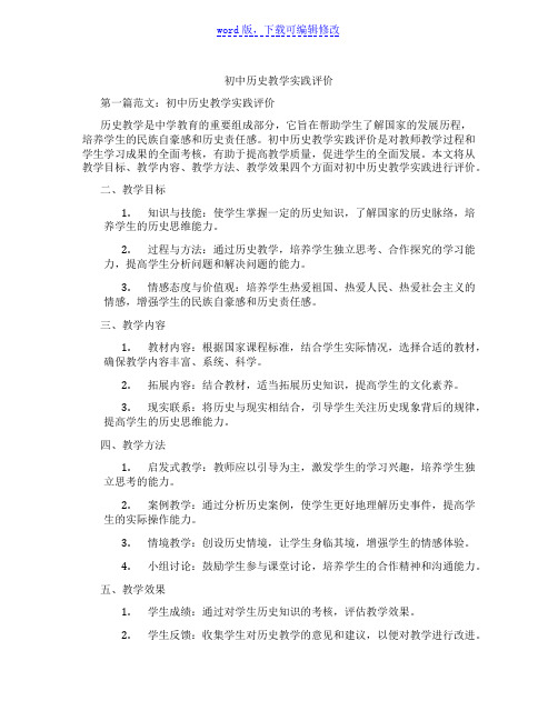 初中历史教学实践评价