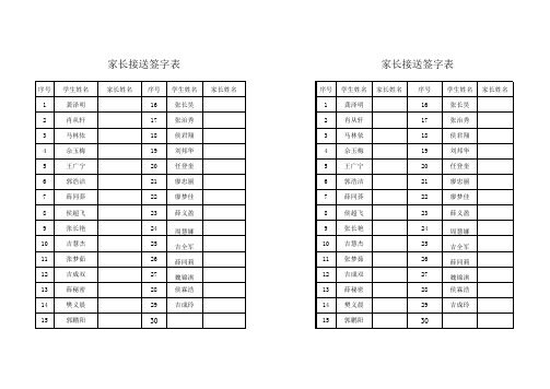 二年级家长接送签字表