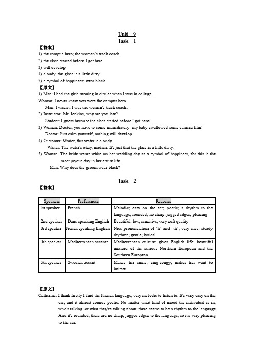 现代大学英语听力2听力原文及题目答案unit9