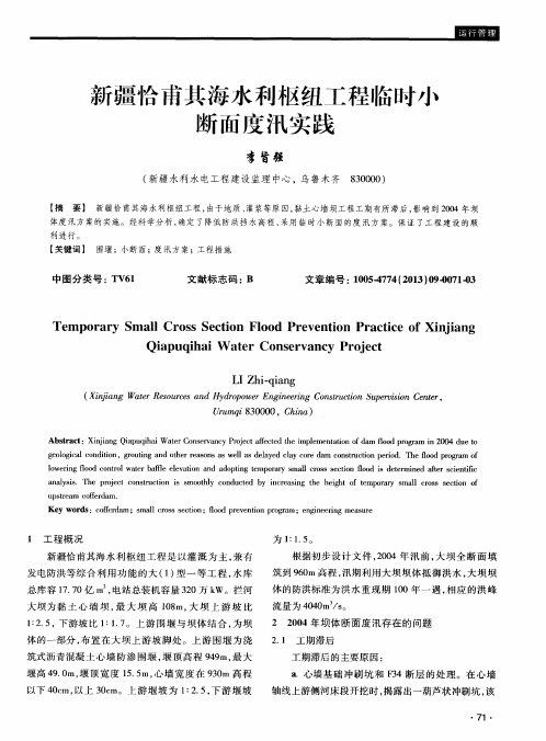 新疆恰甫其海水利枢纽工程临时小断面度汛实践