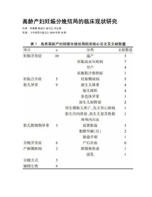 高龄产妇妊娠分娩结局的临床现状研究