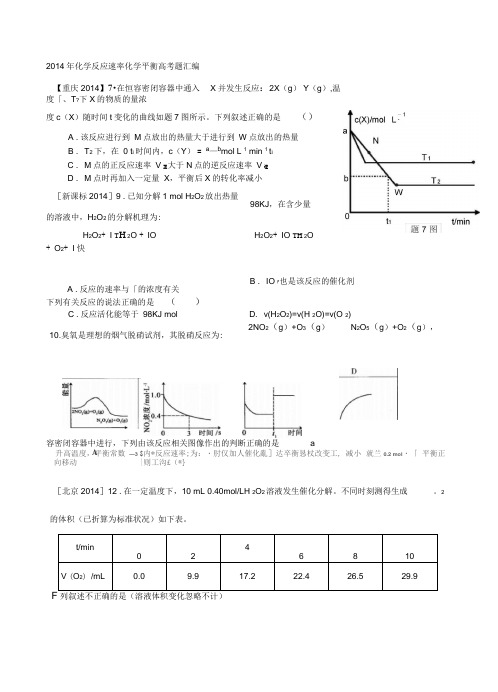 2014年化学反应速率化学平衡高考题汇编(DOC)