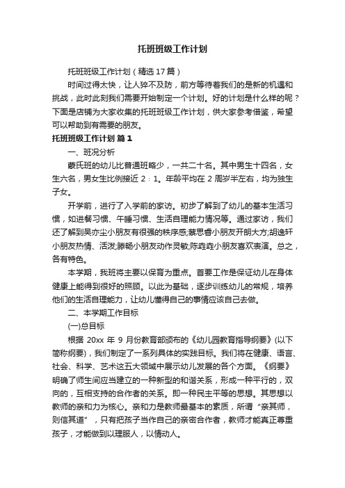 托班班级工作计划