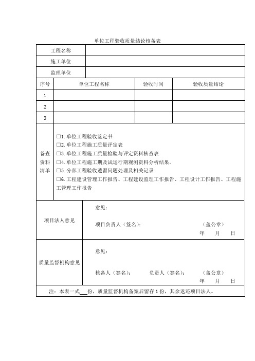 7、单位工程验收质量结论核备表