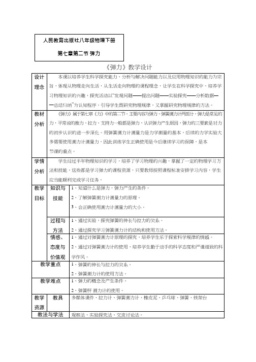 人教版初中物理《弹力》优质课教案、教学设计