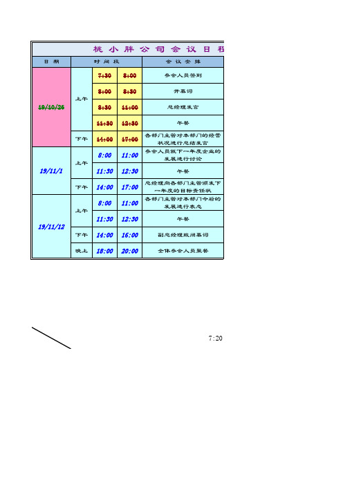 会议日程安排提醒表