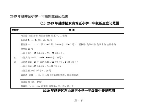 2019年越秀区小学一年级新生登记范围54页word