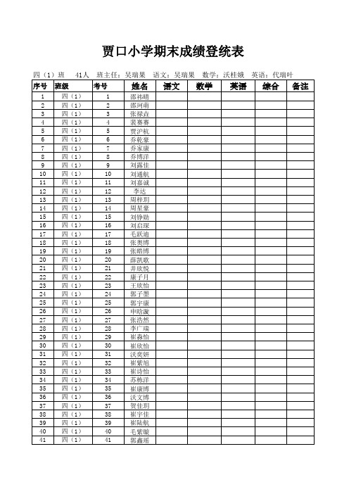 四1期末测试登统表