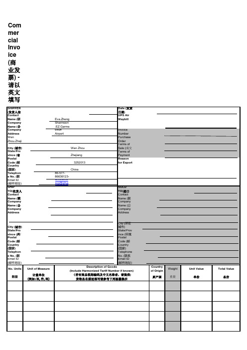 UPS形式发票样本