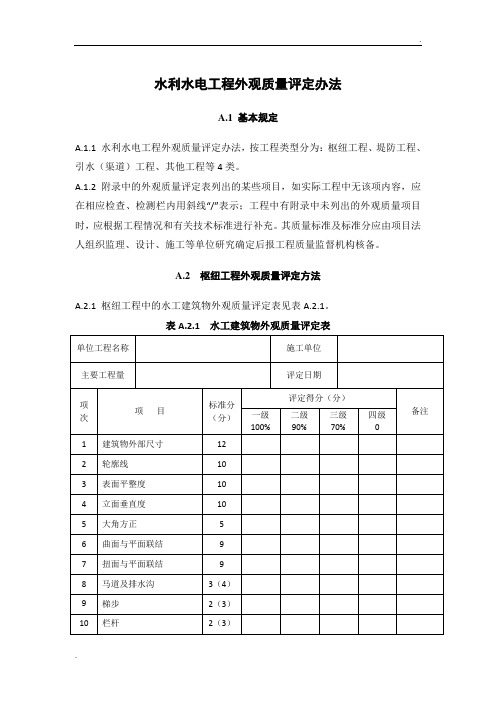 水利水电工程外观质量评定办法及表格