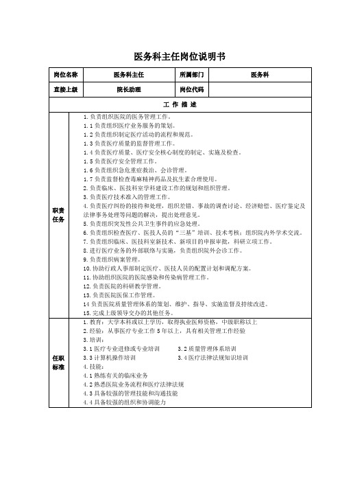 医务科主任岗位说明书