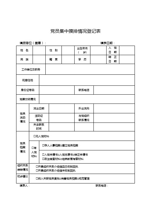 党员集中摸排情况登记表