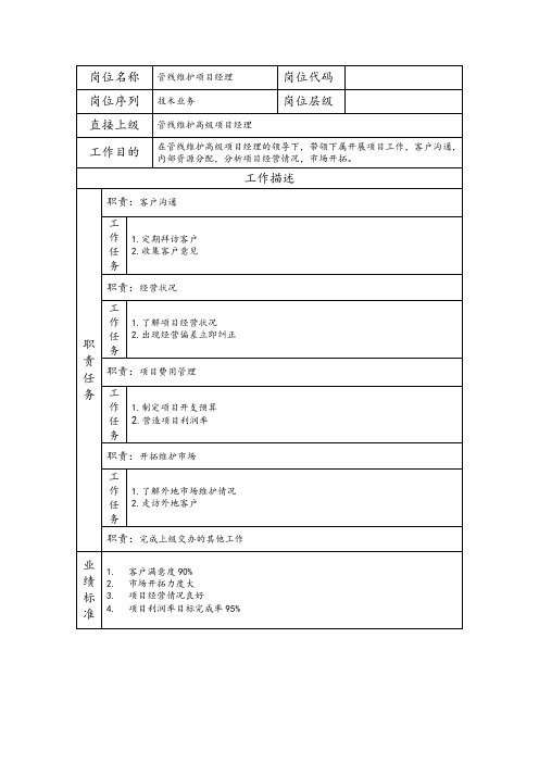 管线维护项目经理--工程施工类岗位职责说明书