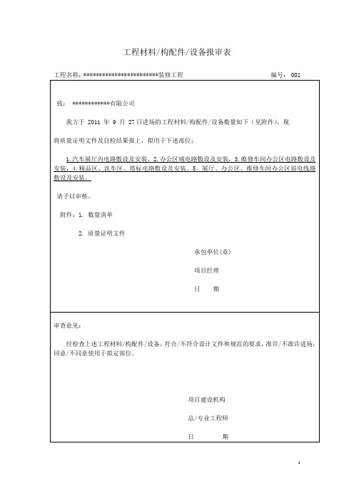 工程材料、构配件、设备报审表(最齐全,包含所有装饰装修工序)