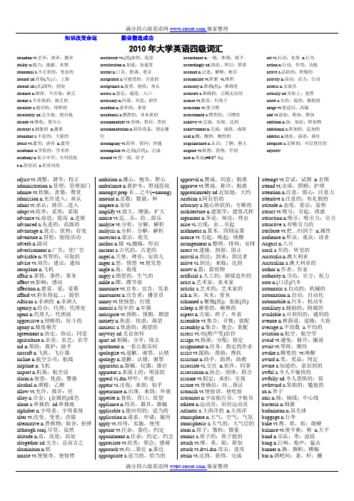 2011-学习资料大全：2010年大学英语四级词汇表(新大纲)(word版)