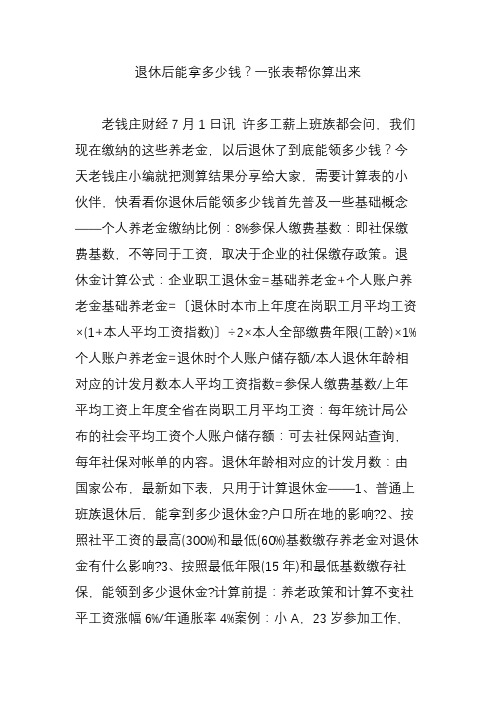 退休后能拿多少钱一张表帮你算出来