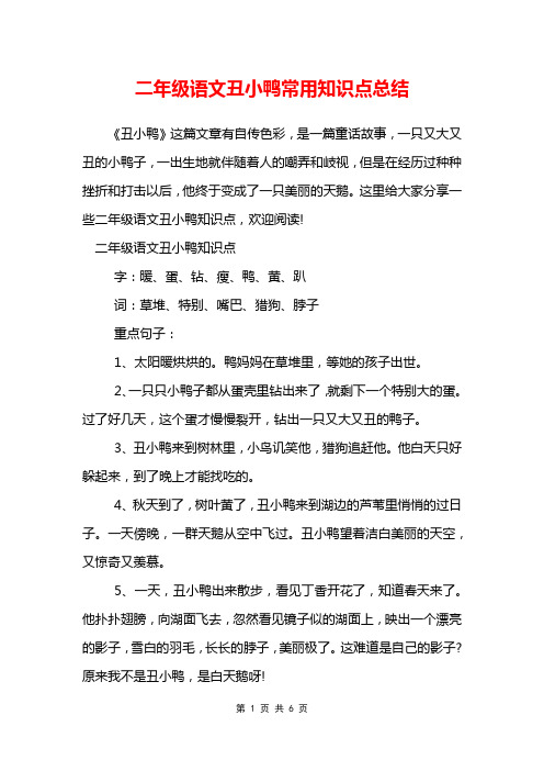 二年级语文丑小鸭常用知识点总结