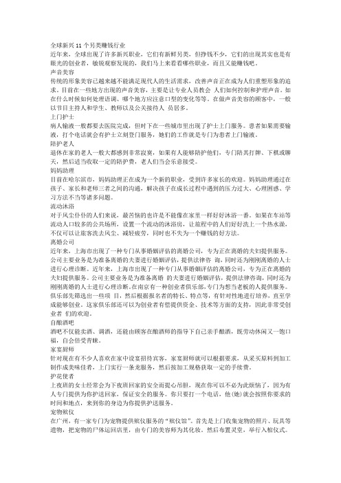 全球新兴11个另类赚钱行业