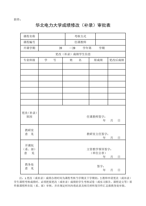 华北电力大学大学学生考核成绩更改申请表-华北电力大学教务处