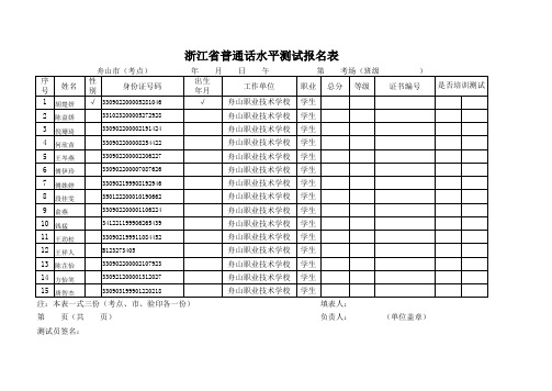 普通话测试报名表(空白)