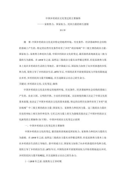 中国乡村政治文化变迁的主要脉络