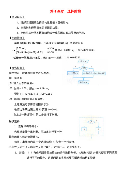 江苏省宿迁市高中数学第一章算法初步第4课时选择结构导学案(无答案)苏教版必修3(new)