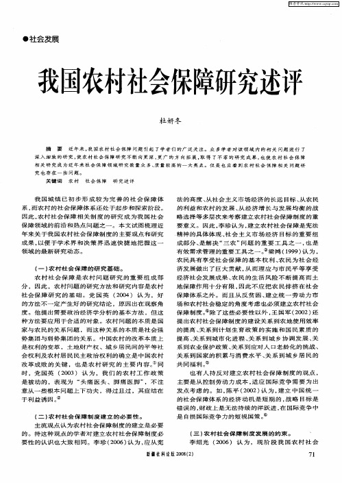 我国农村社会保障研究述评