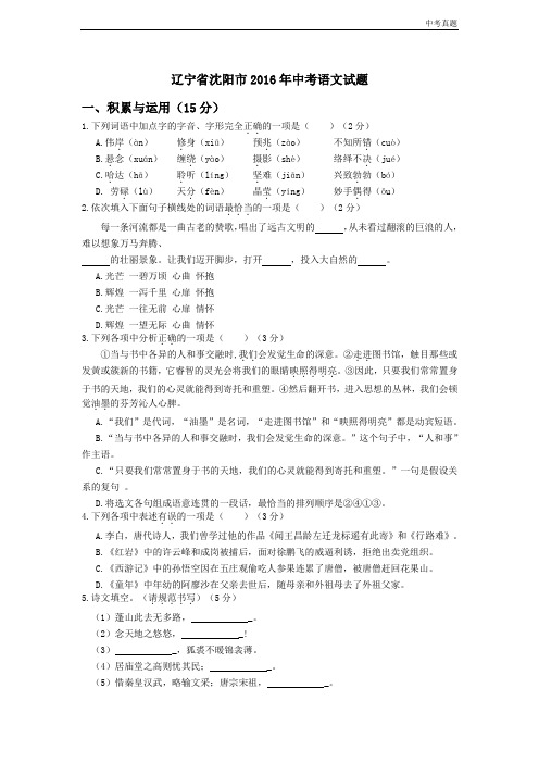 中考辽宁省沈阳市2016年中考语文试题