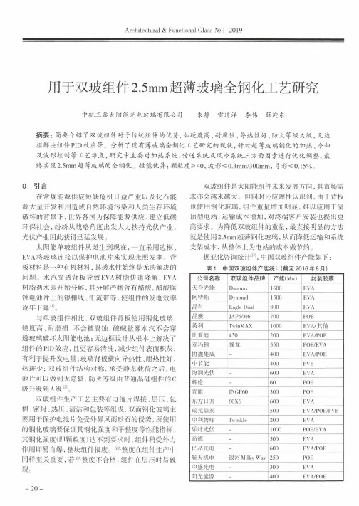 用于双玻组件2.5mm超薄玻璃全钢化工艺研究