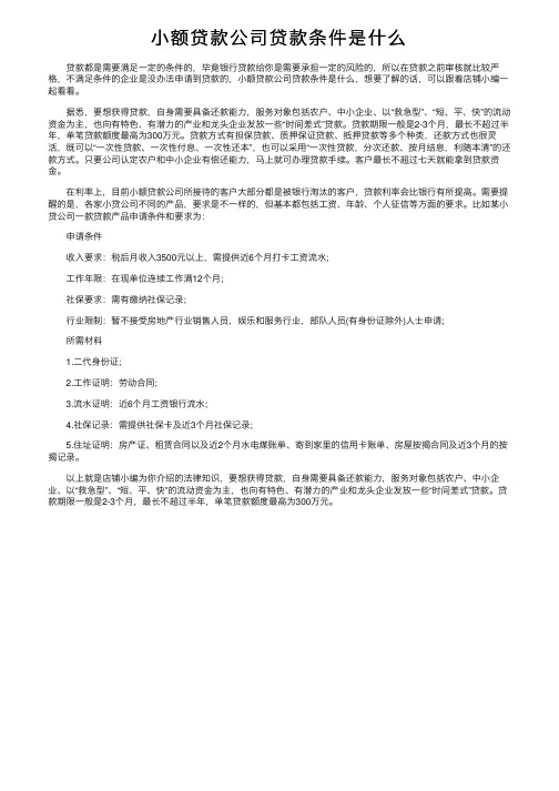 小额贷款公司贷款条件是什么